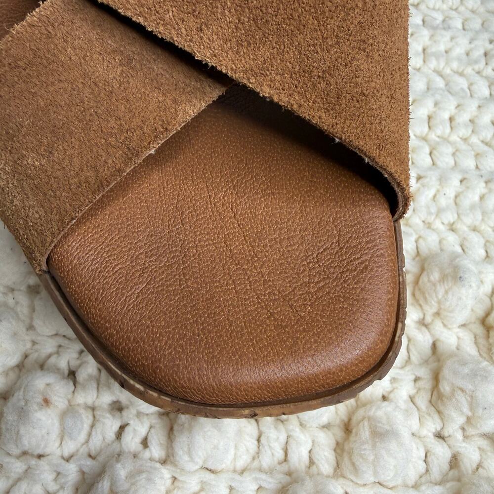 NEW LOTTINI ITALY Womens 39 US 9 Cross Band Buckle Cork Wedge Slide Sandal Brown - Picture 8 of 16